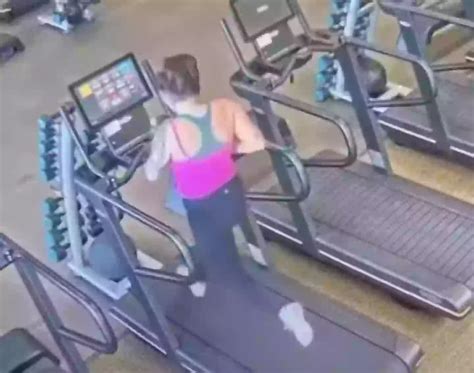 Woman whose leggings flew off after she tripped on treadmill.